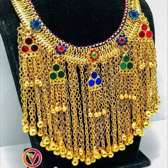 Golden Massive Choker Necklace- Afghan Kuchi Choker Necklace With Long Bells-